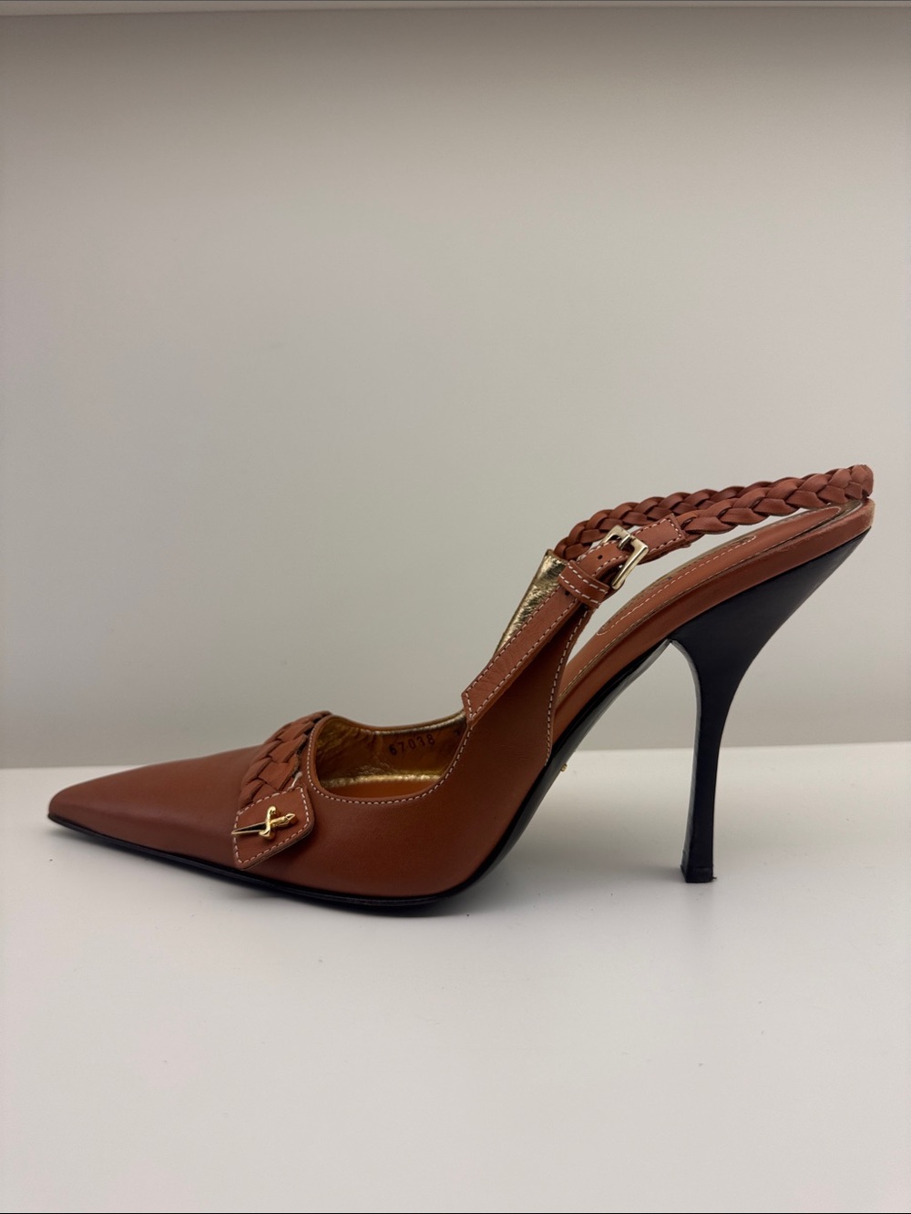 Cesare Paciotti Brown Braided Slingback Pointed-Toe Stiletto